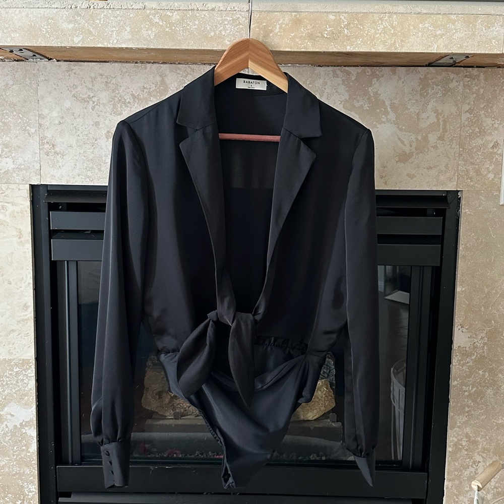 Aritzia Black Tie-Front Bodysuit